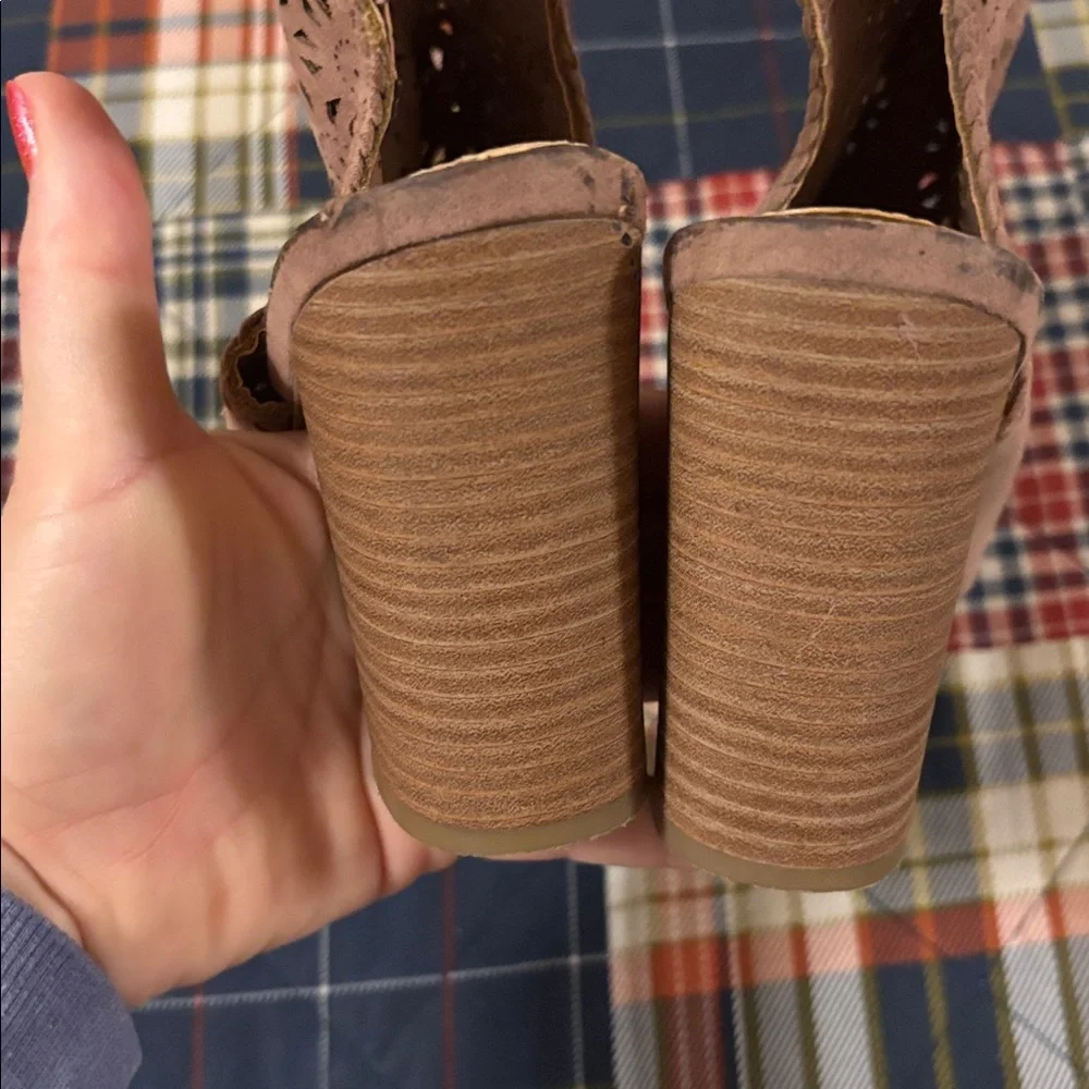 LC Lauren Conrad Taupe Laser-Cut Peep-Toe Block Heel Booties - Picture 3 of 7